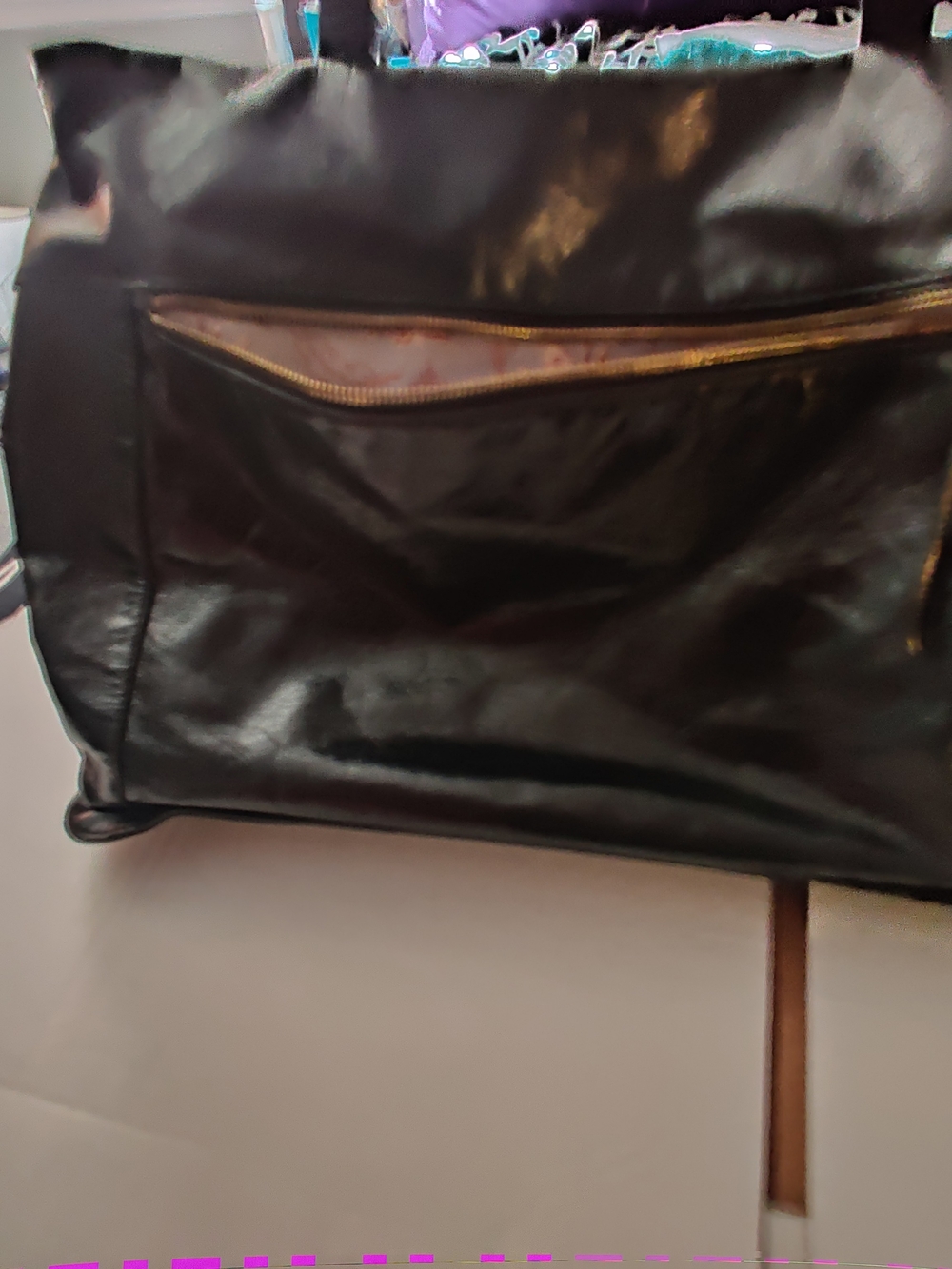 Source Unknown Black Leather Hobo Bag with Front Zip